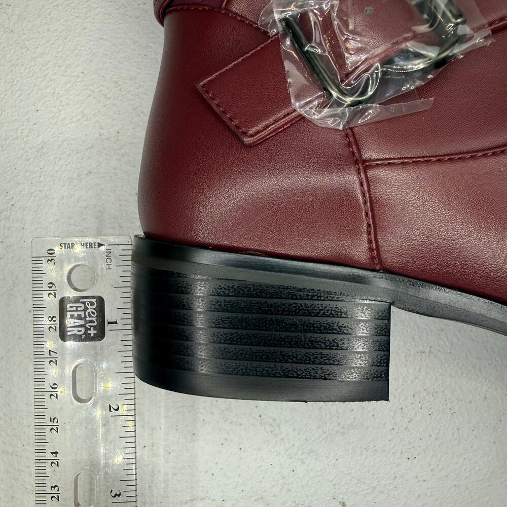 GPXGPX Women's Burgundy Knee High Boots Buckle Round Toe Low Heel Size 7 - Picture 8 of 9